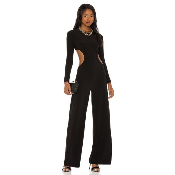 Norma Kamali Black Open-Back Stretch-Jersey Wide-Leg Jumpsuit - XS / FR 34 - Picture 9 of 15